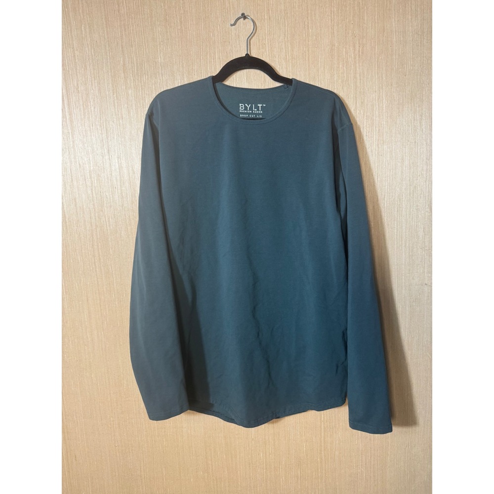 BYLT Premium Basics Mens Long Sleeve Drop Cut Lux TShirt Tee Large Teal‎